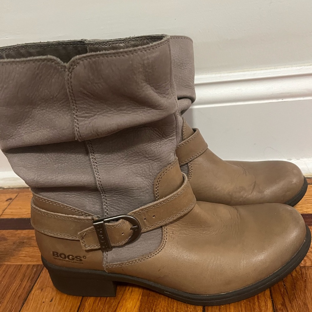 Bogs Tan Winter Rain Boots with Buckle Detail